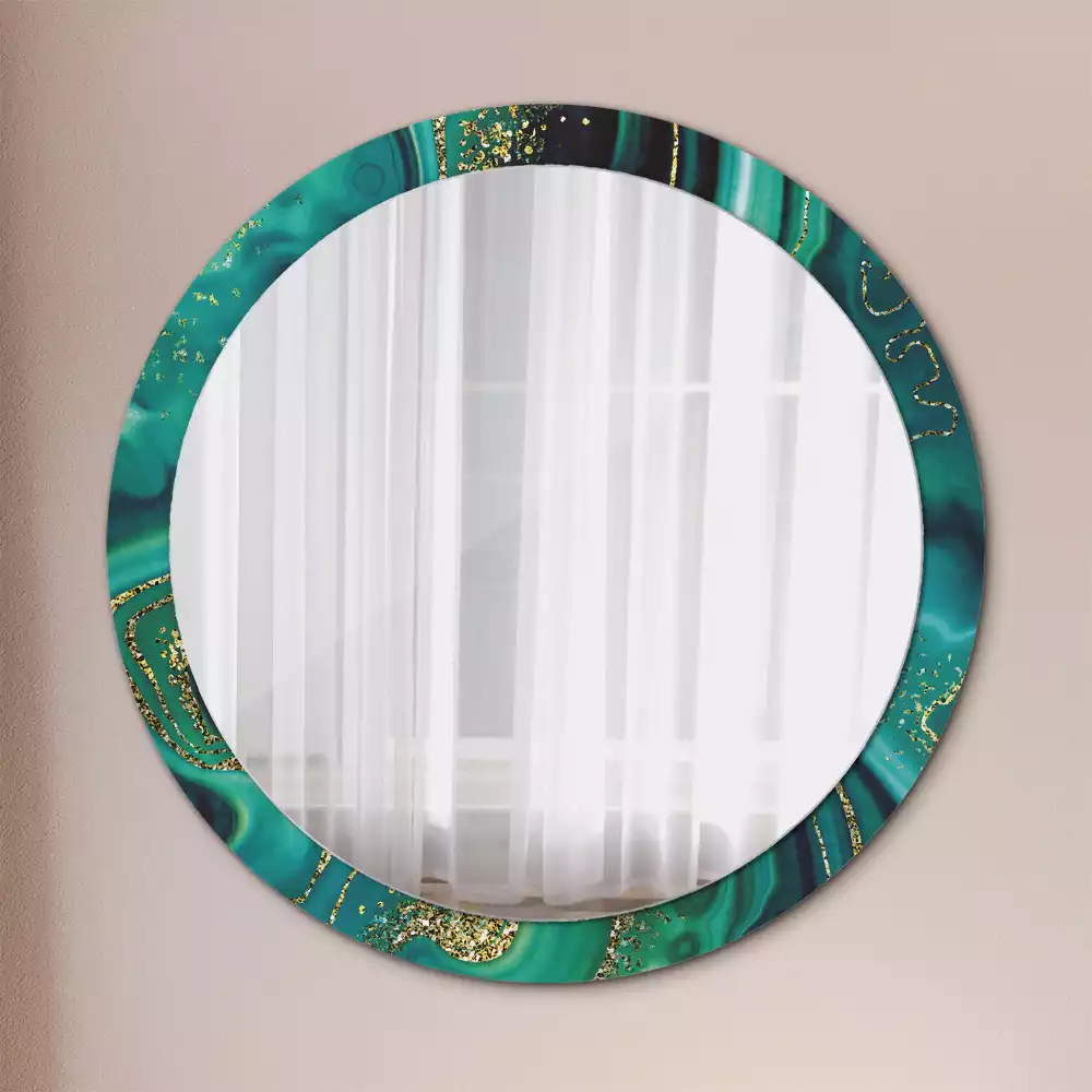 Miroir rond cadre avec impression Marbre émeraude