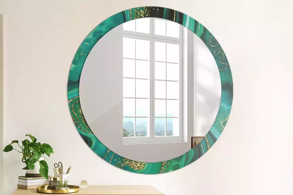 Miroir rond cadre avec impression Marbre émeraude