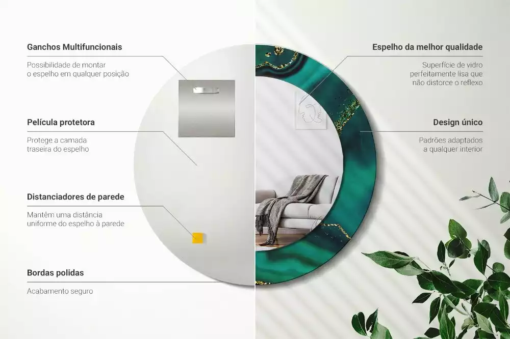 Miroir rond cadre avec impression Marbre émeraude