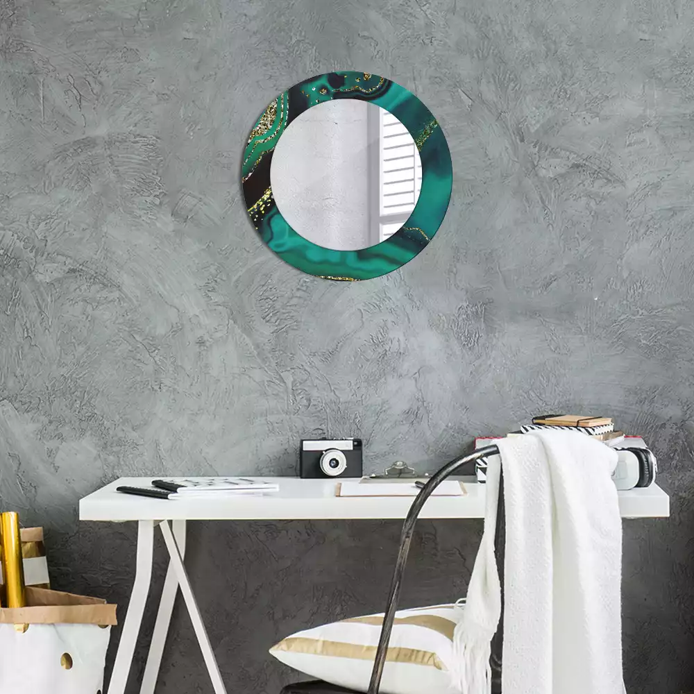 Miroir rond cadre avec impression Marbre émeraude