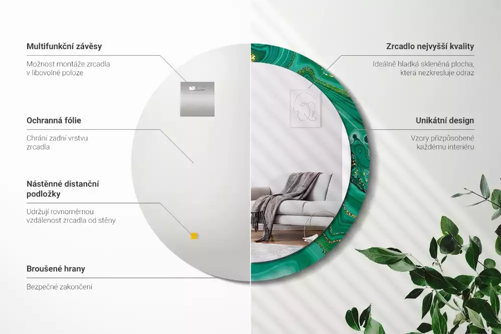 Miroir rond imprimé Marbre agate