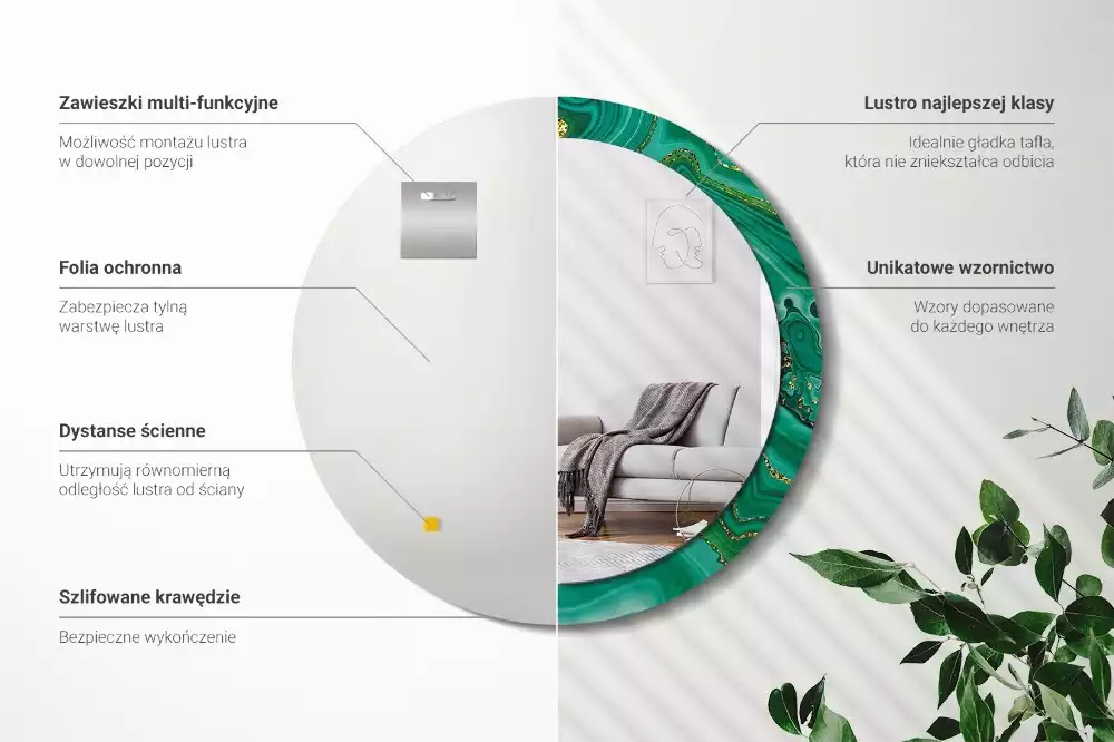 Miroir rond imprimé Marbre agate