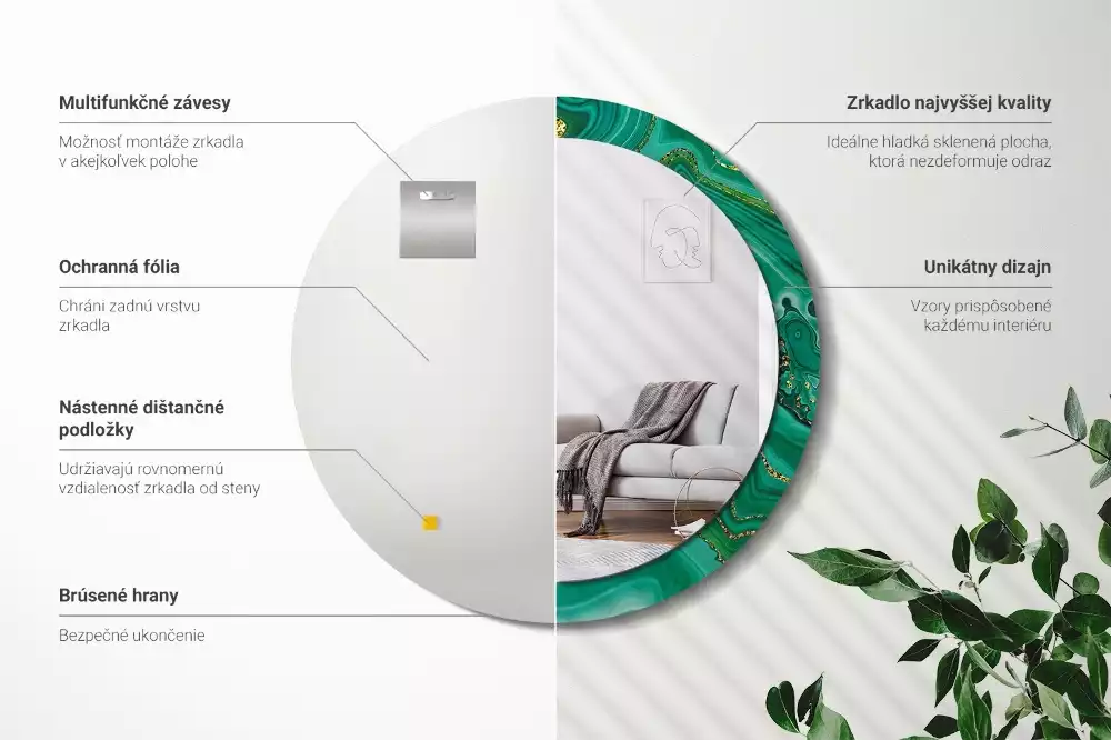 Miroir rond imprimé Marbre agate