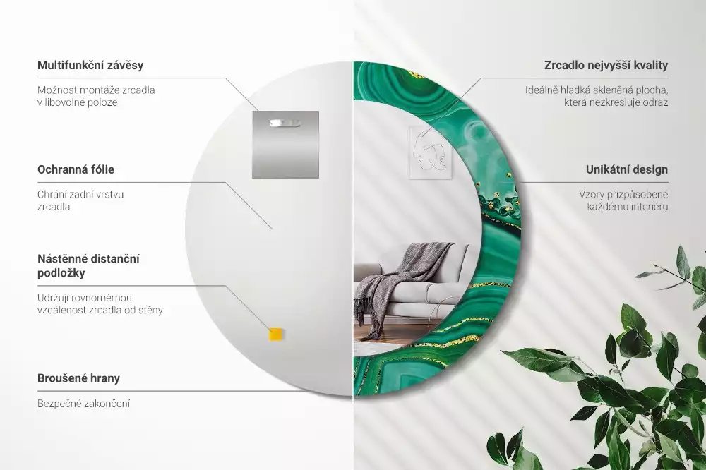 Miroir rond imprimé Marbre agate