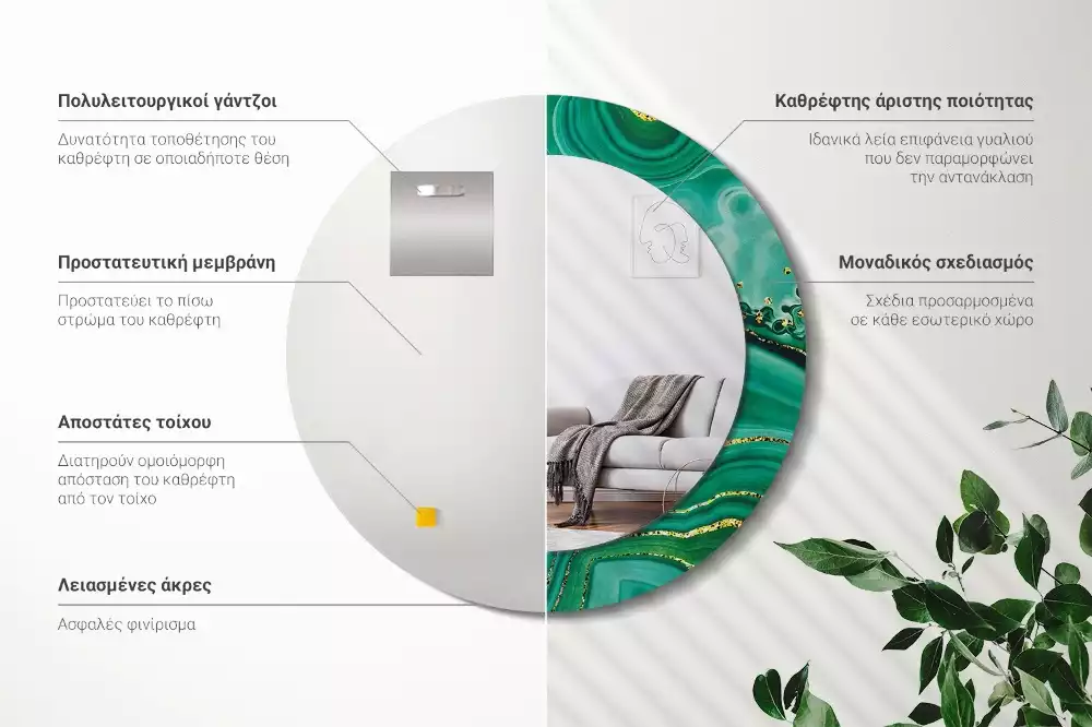 Miroir rond imprimé Marbre agate