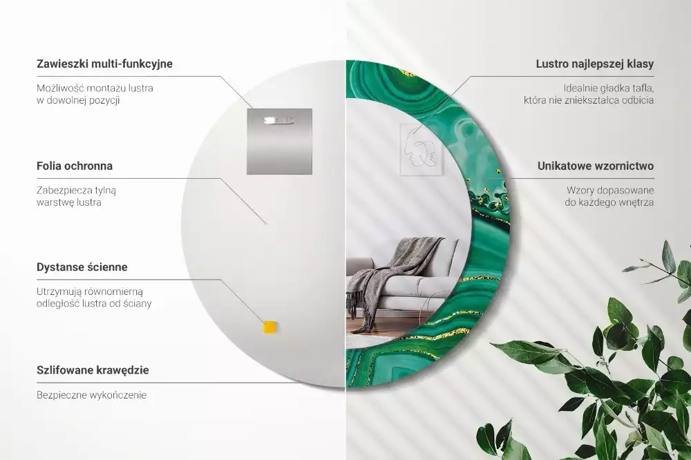 Miroir rond imprimé Marbre agate