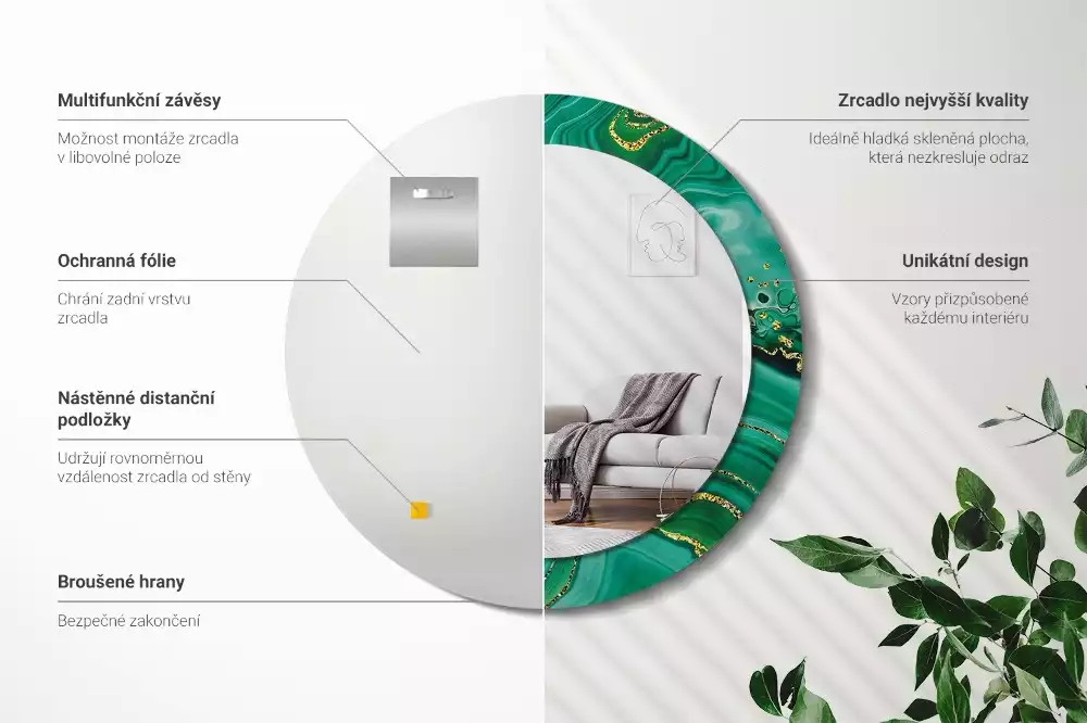 Miroir rond imprimé Marbre agate