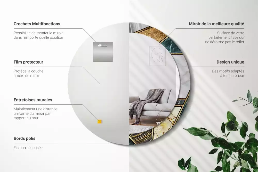 Miroir rond avec décoration Style marbré