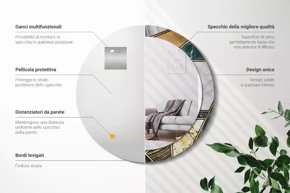 Miroir rond avec décoration Style marbré