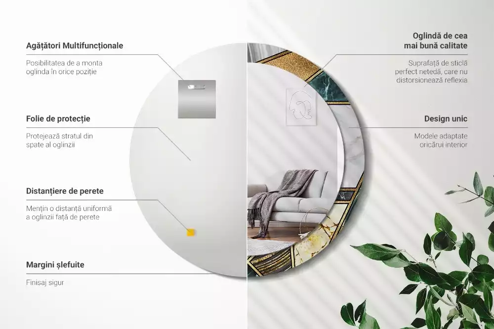 Miroir rond avec décoration Style marbré