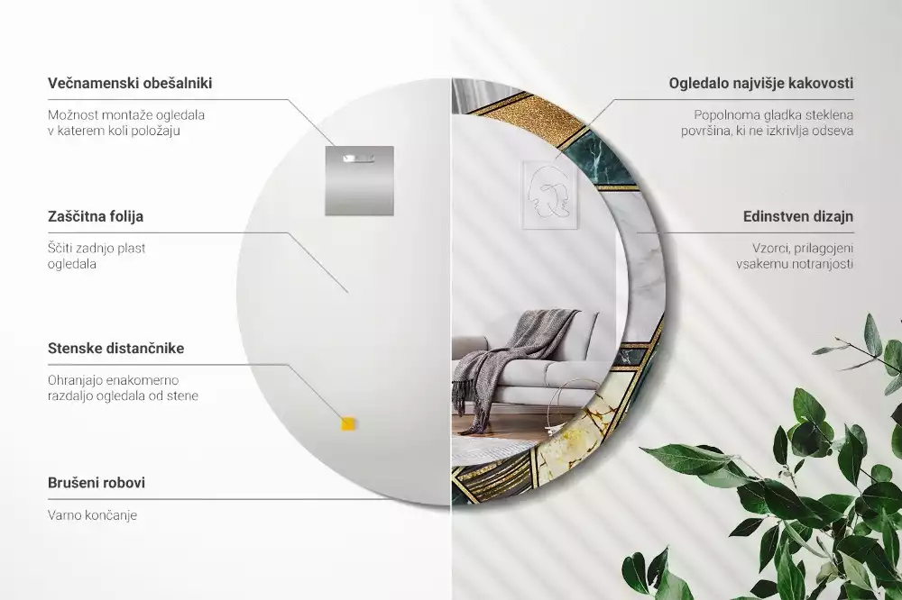 Miroir rond avec décoration Style marbré