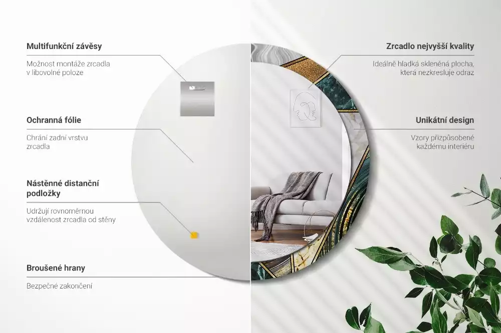 Miroir rond avec décoration Style marbré