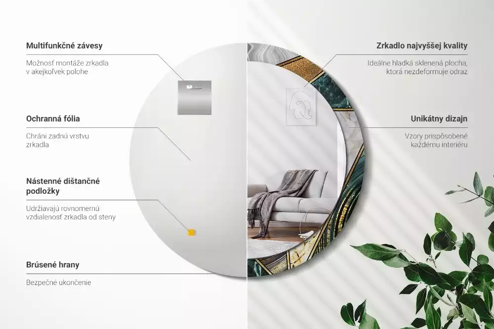 Miroir rond avec décoration Style marbré