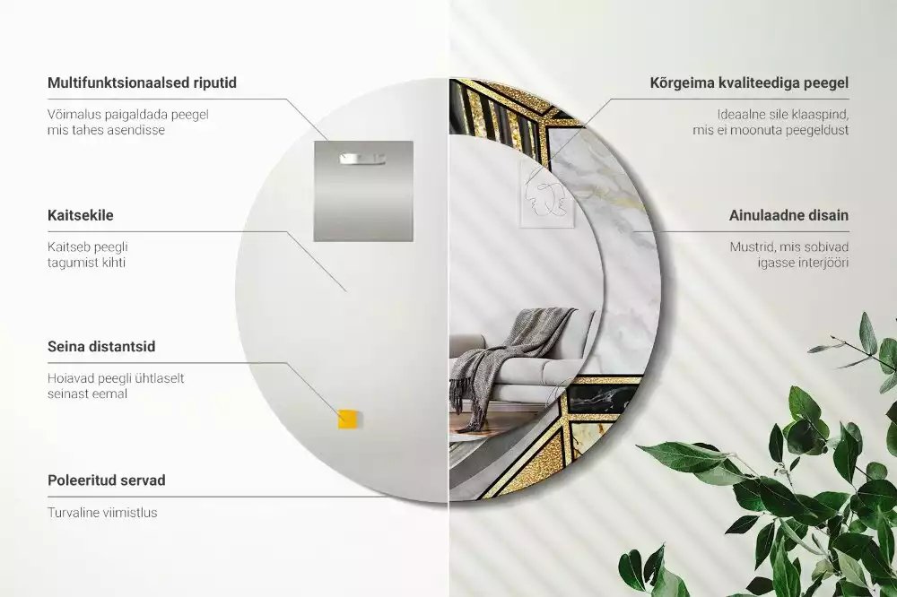 Miroir rond avec décoration Style marbré