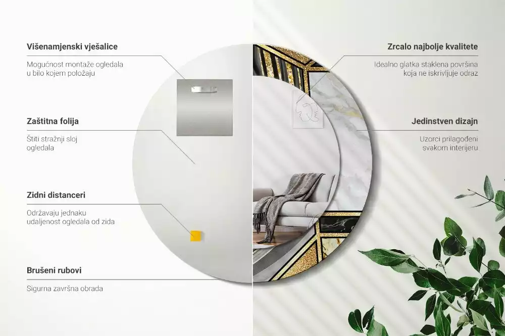 Miroir rond avec décoration Style marbré