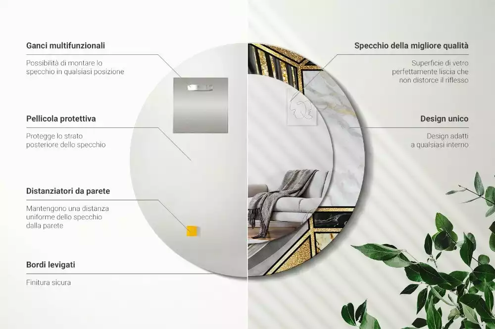 Miroir rond avec décoration Style marbré