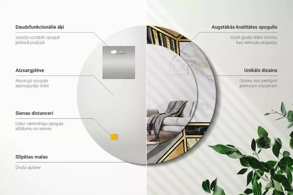 Miroir rond avec décoration Style marbré