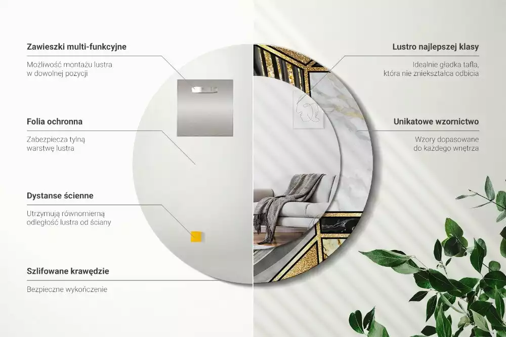 Miroir rond avec décoration Style marbré