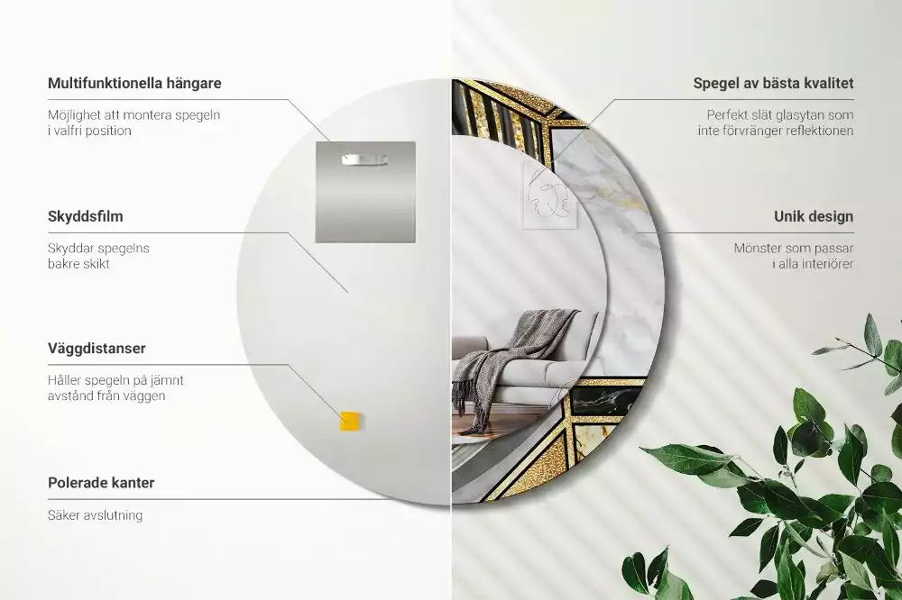 Miroir rond avec décoration Style marbré