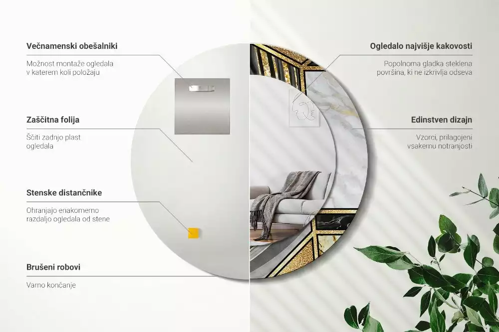 Miroir rond avec décoration Style marbré