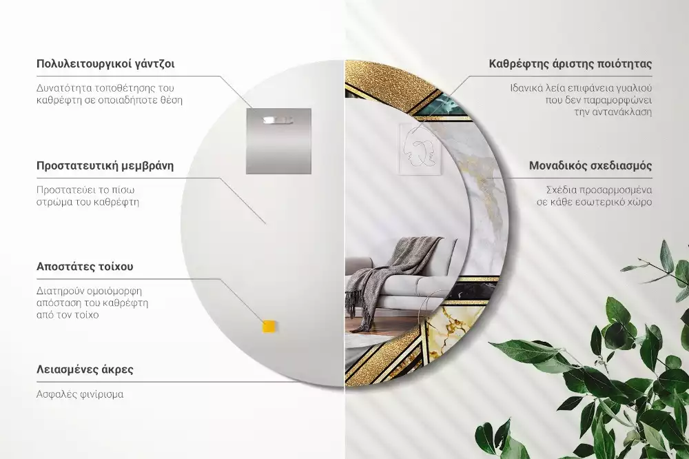 Miroir rond avec décoration Style marbré