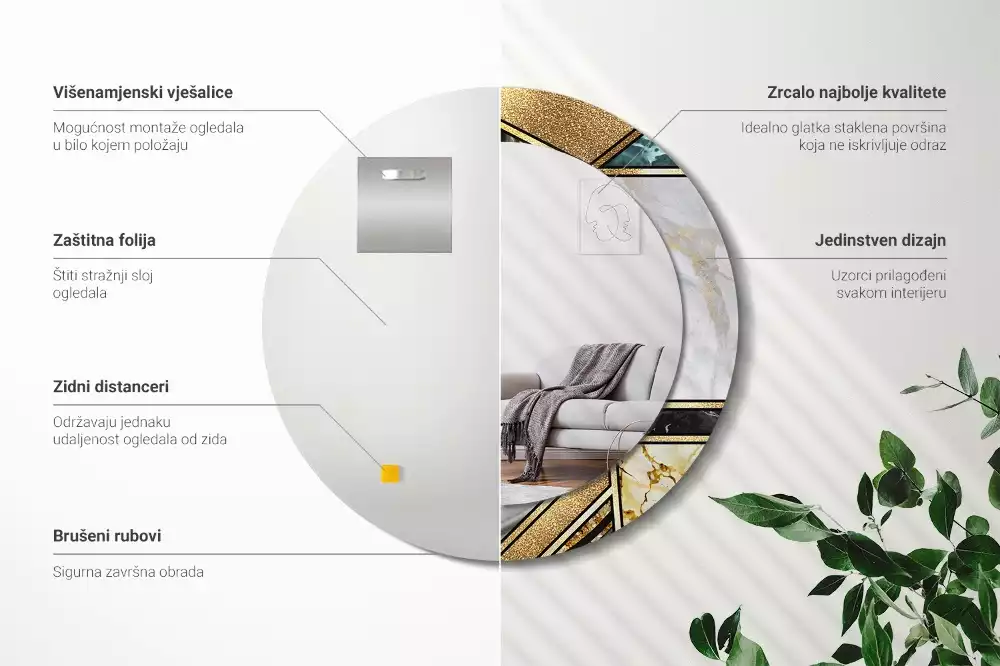 Miroir rond avec décoration Style marbré