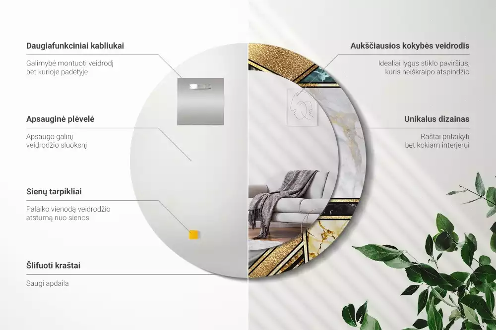 Miroir rond avec décoration Style marbré