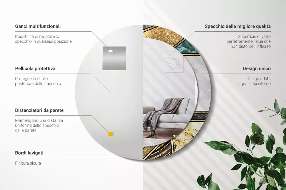 Miroir rond avec décoration Style marbré