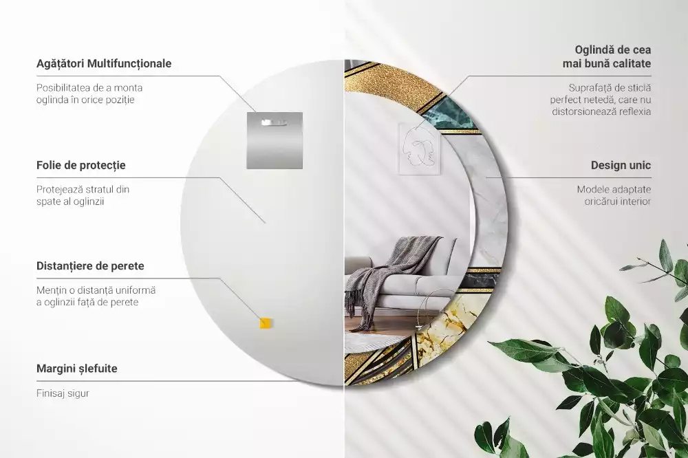 Miroir rond avec décoration Style marbré