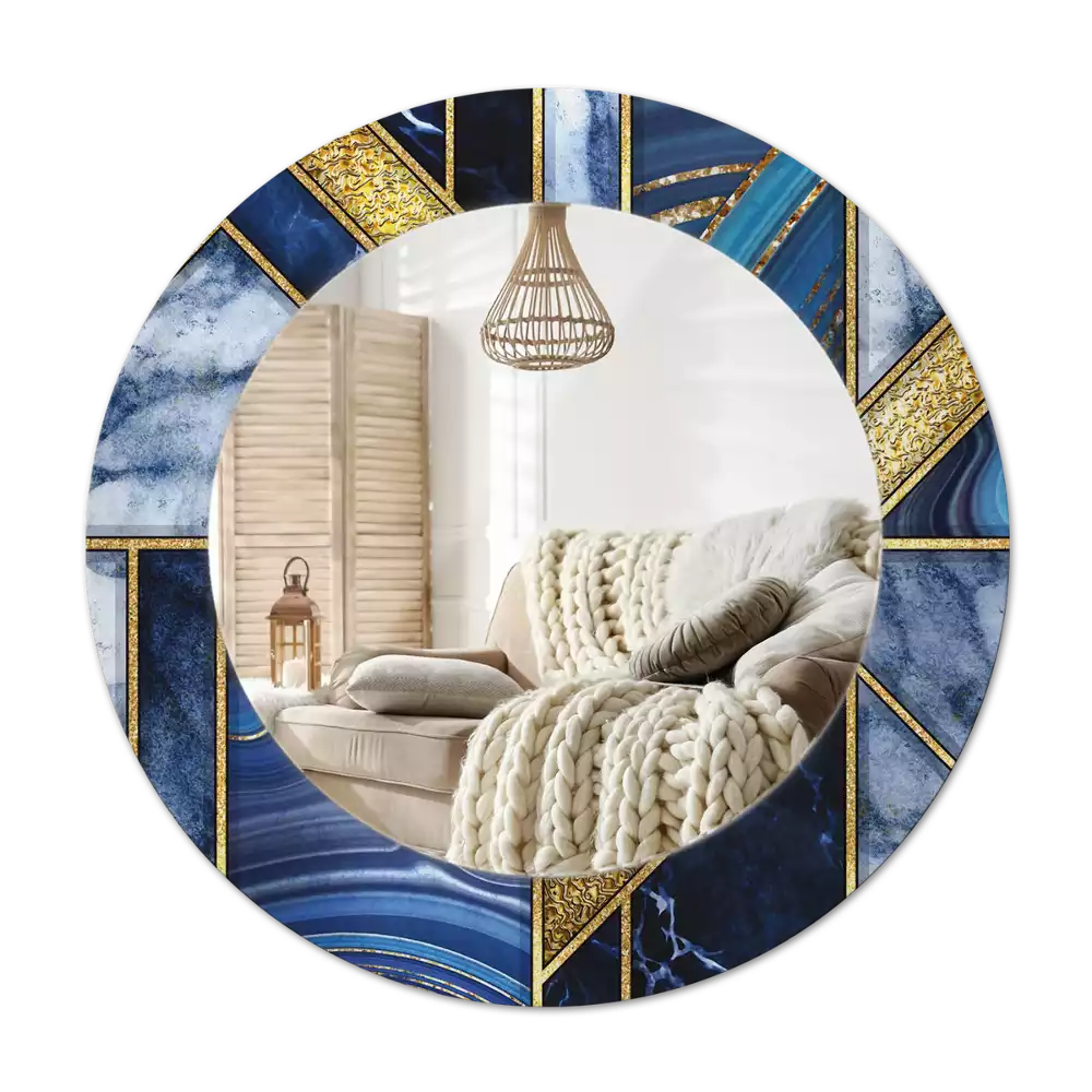 Miroir rond cadre avec impression Marbre moderne