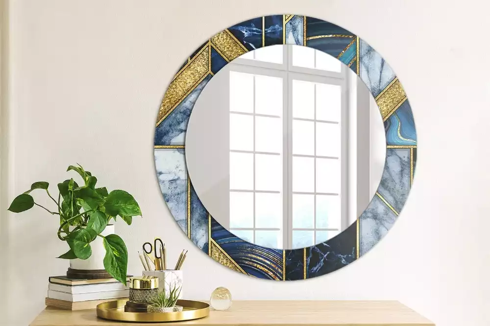Miroir rond cadre avec impression Marbre moderne