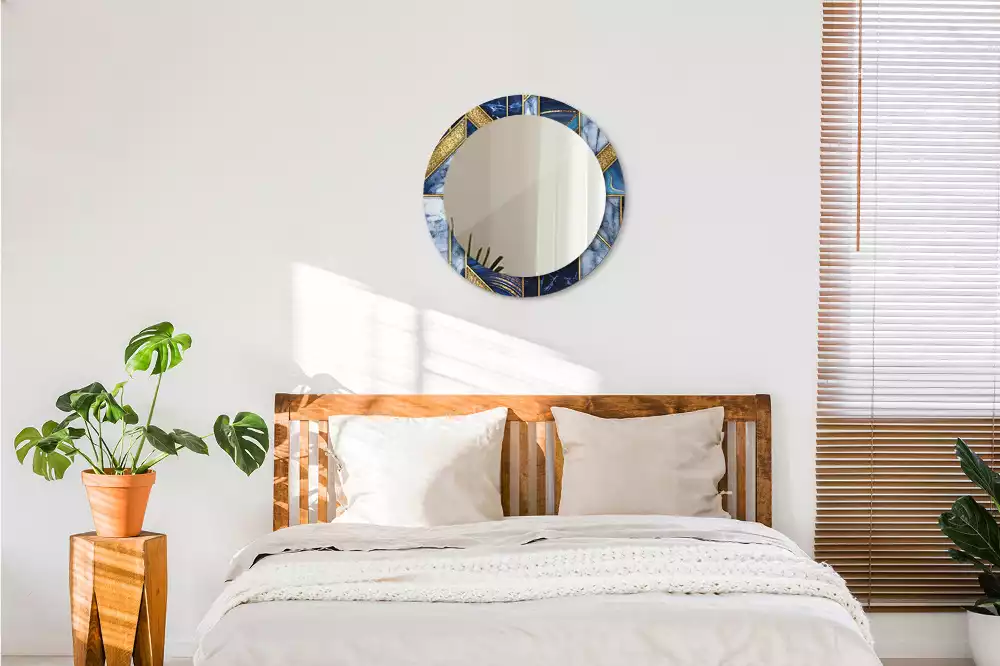 Miroir rond cadre avec impression Marbre moderne