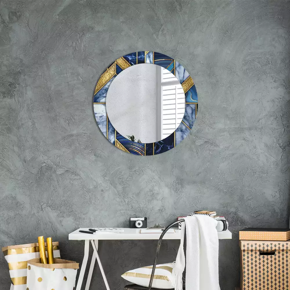 Miroir rond cadre avec impression Marbre moderne