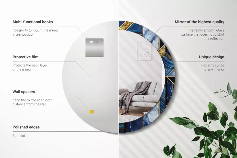 Miroir rond cadre avec impression Marbre moderne