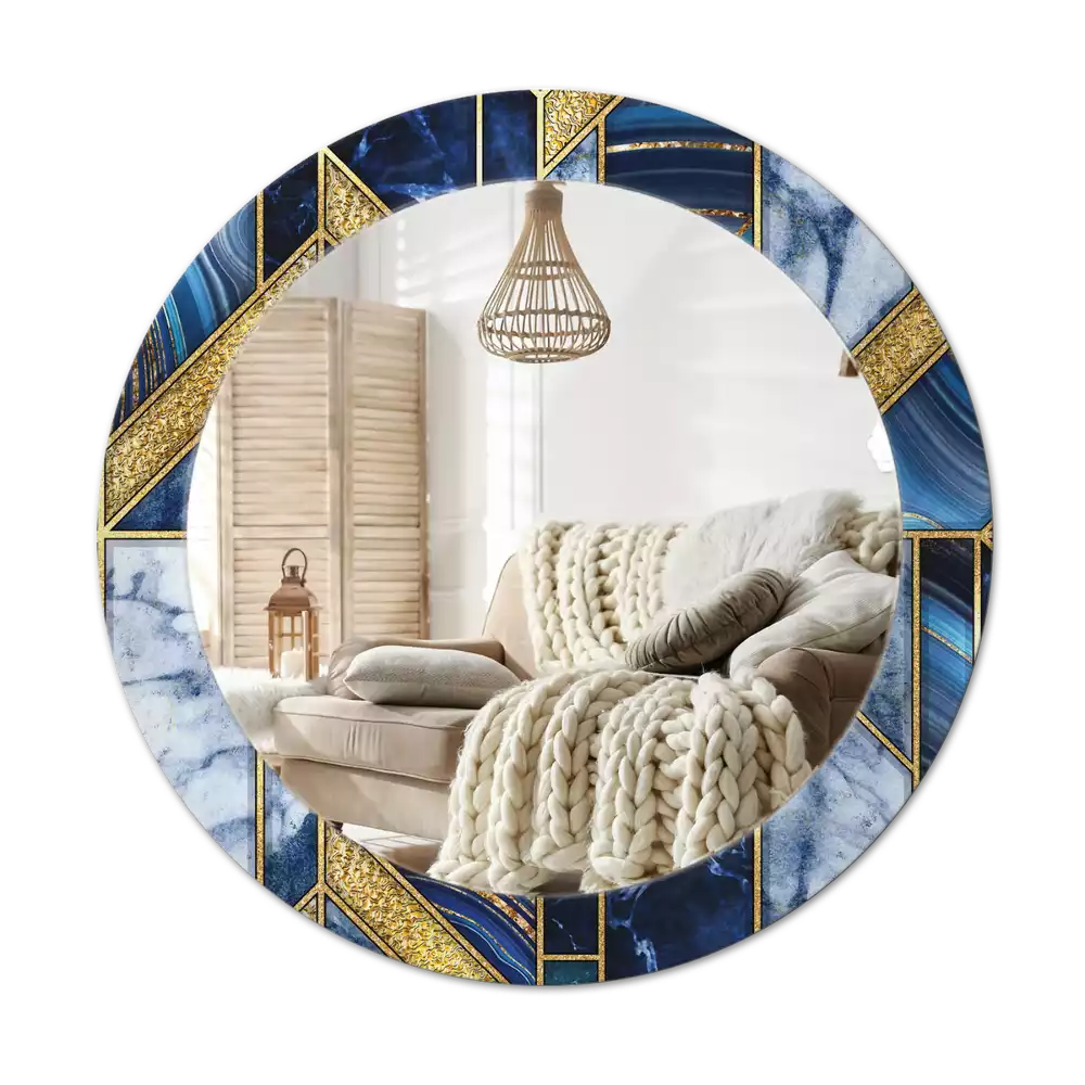 Miroir rond cadre avec impression Marbre moderne
