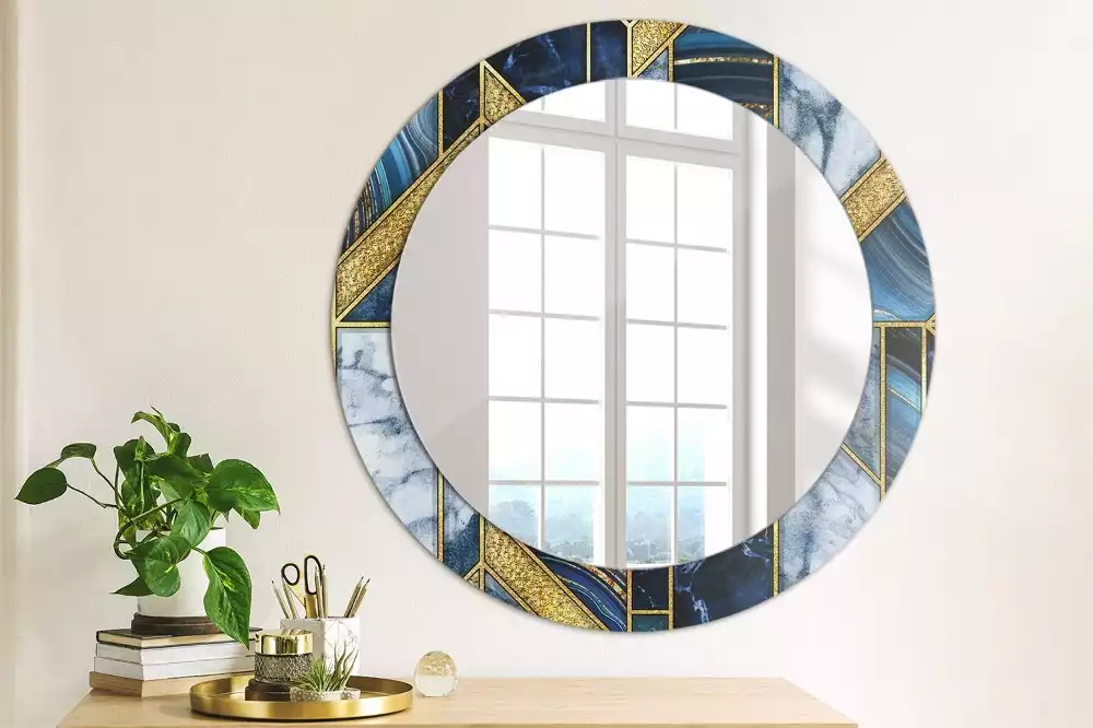 Miroir rond cadre avec impression Marbre moderne