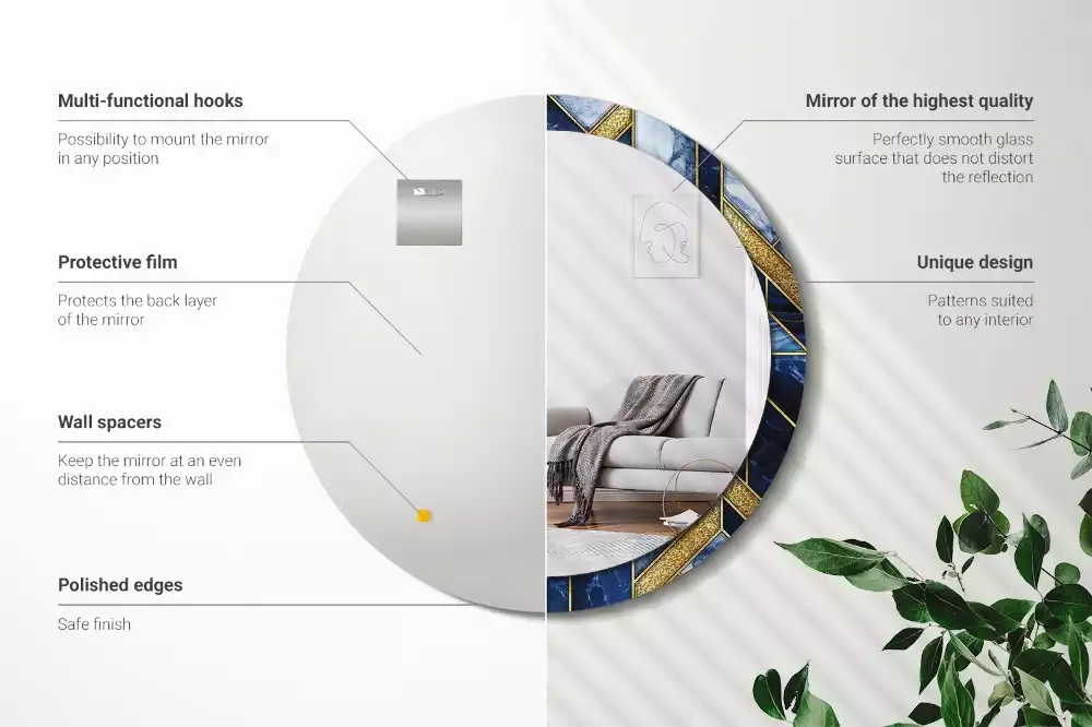 Miroir rond cadre avec impression Marbre moderne