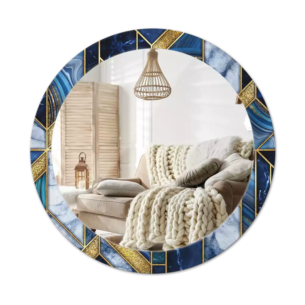 Miroir rond cadre avec impression Marbre moderne