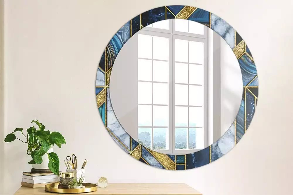Miroir rond cadre avec impression Marbre moderne