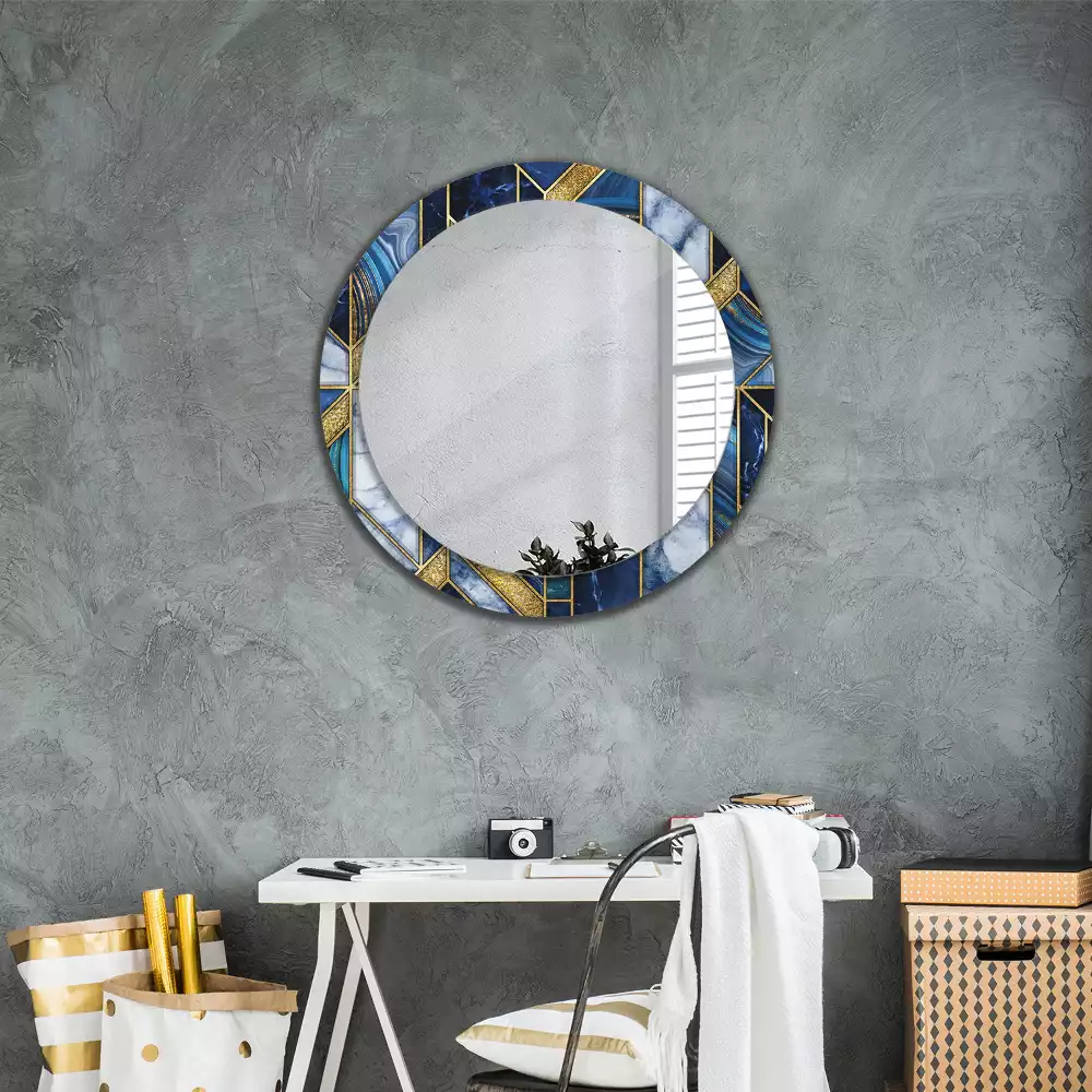 Miroir rond cadre avec impression Marbre moderne