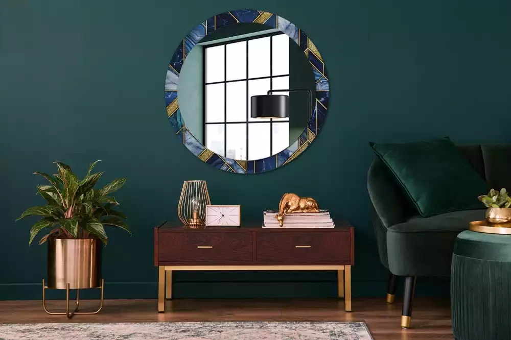 Miroir rond cadre avec impression Marbre moderne