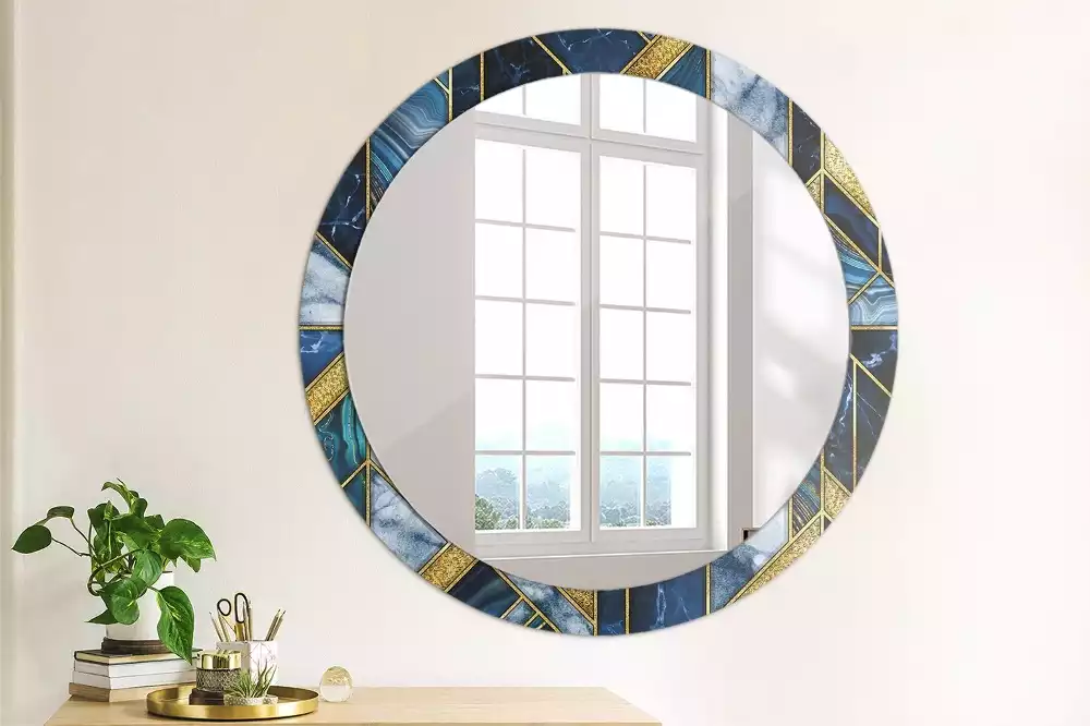 Miroir rond cadre avec impression Marbre moderne