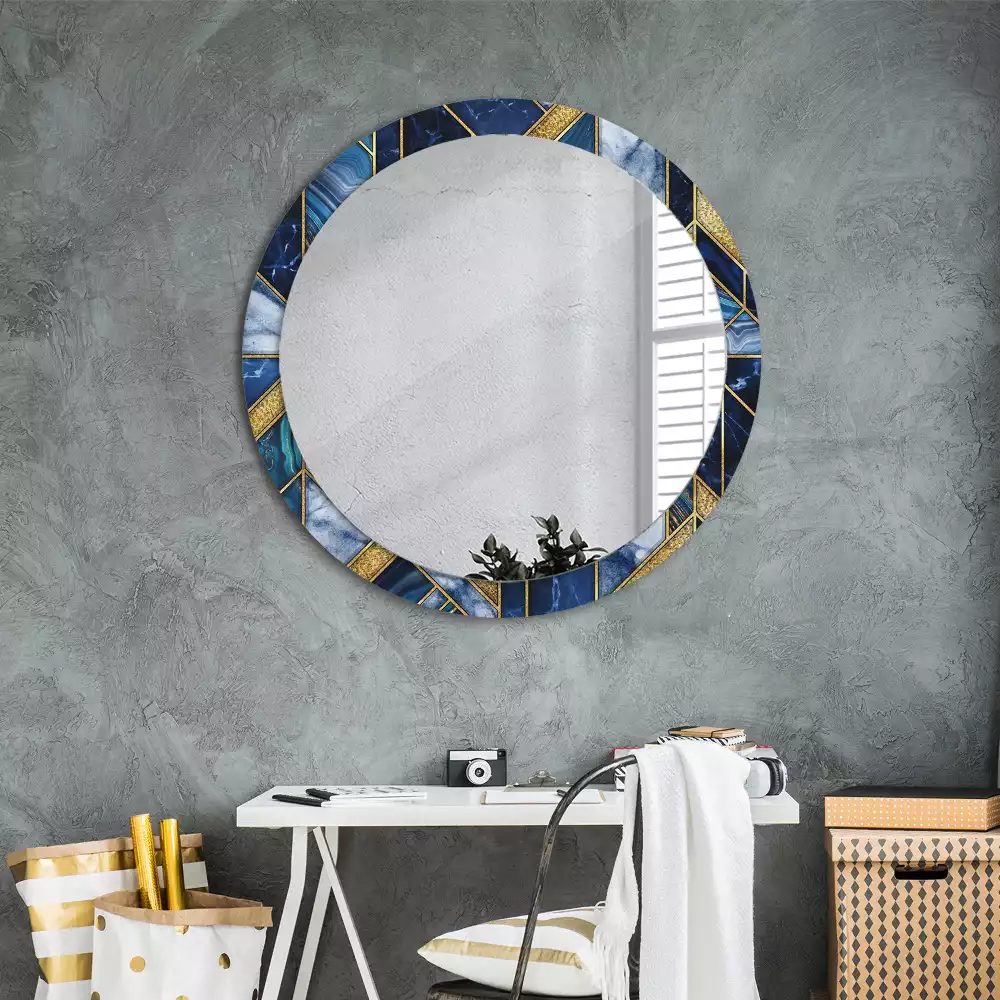 Miroir rond cadre avec impression Marbre moderne