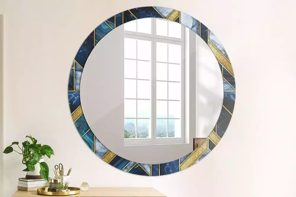 Miroir rond cadre avec impression Marbre moderne