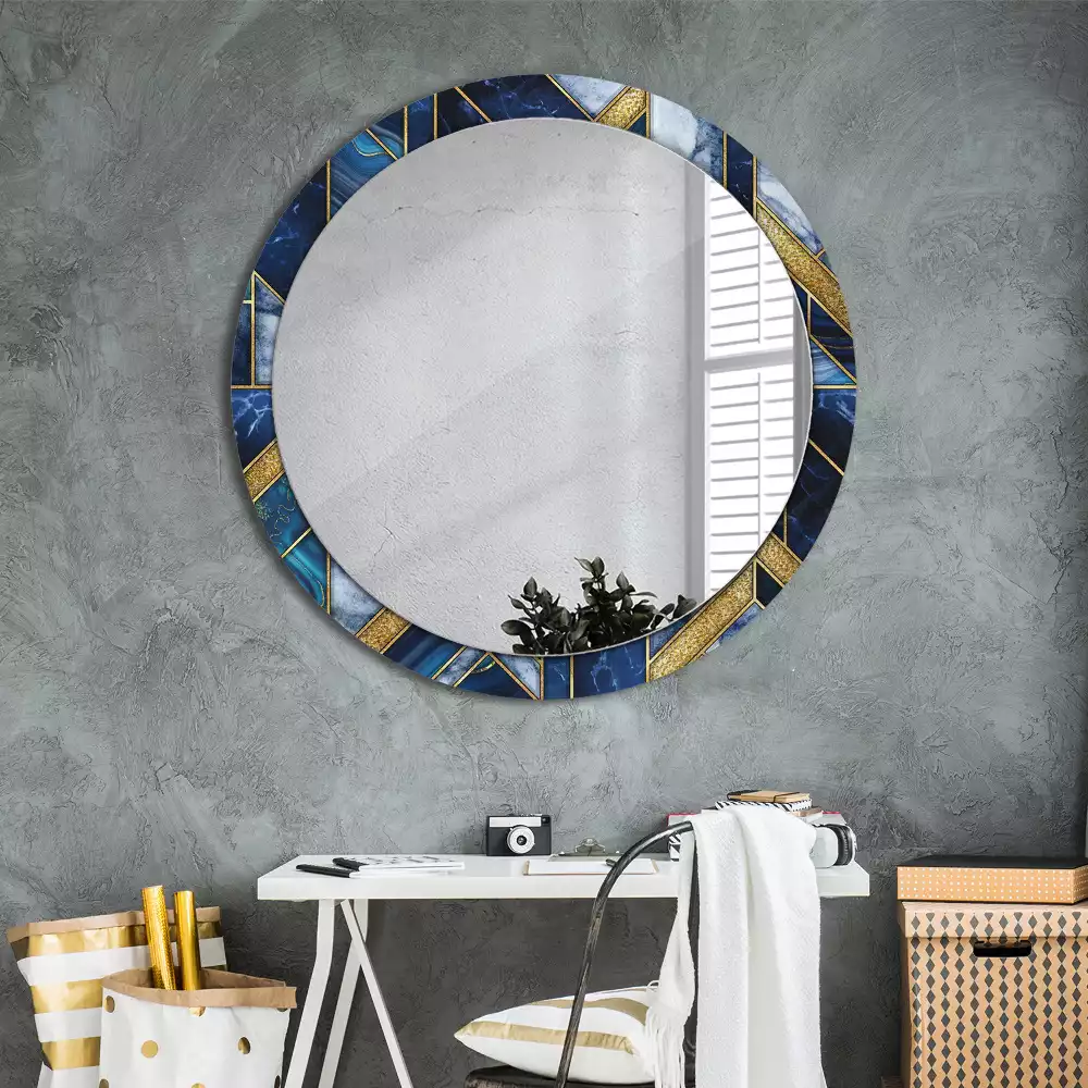 Miroir rond cadre avec impression Marbre moderne