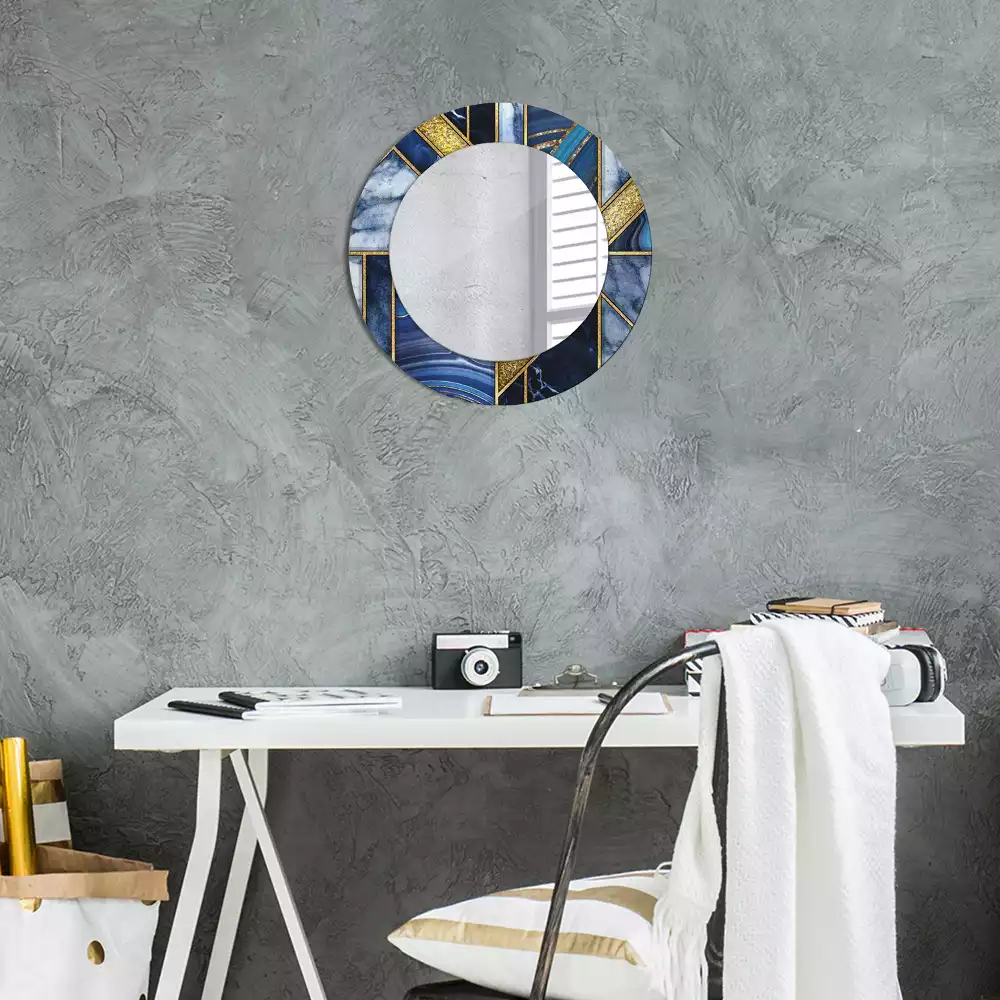 Miroir rond cadre avec impression Marbre moderne