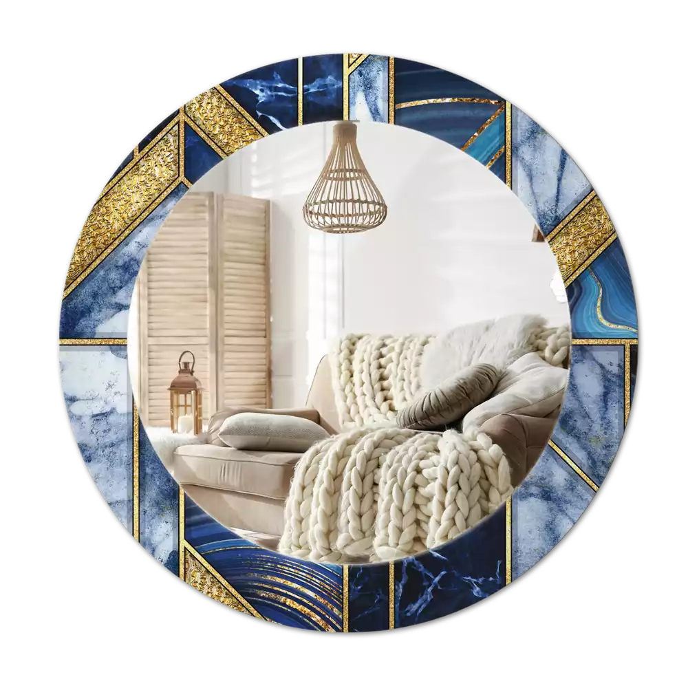 Miroir rond cadre avec impression Marbre moderne