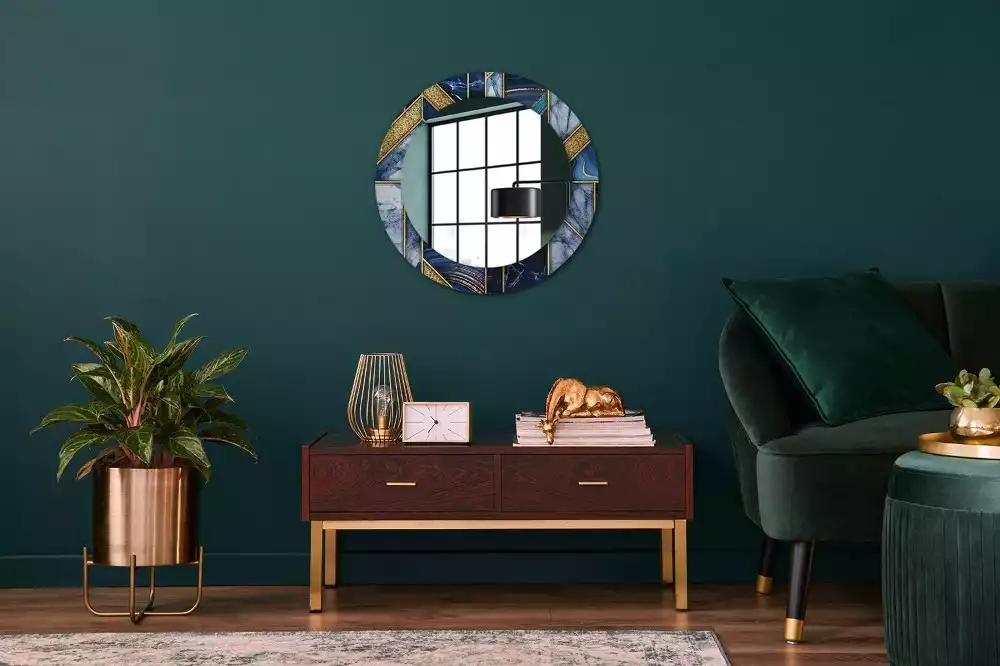 Miroir rond cadre avec impression Marbre moderne