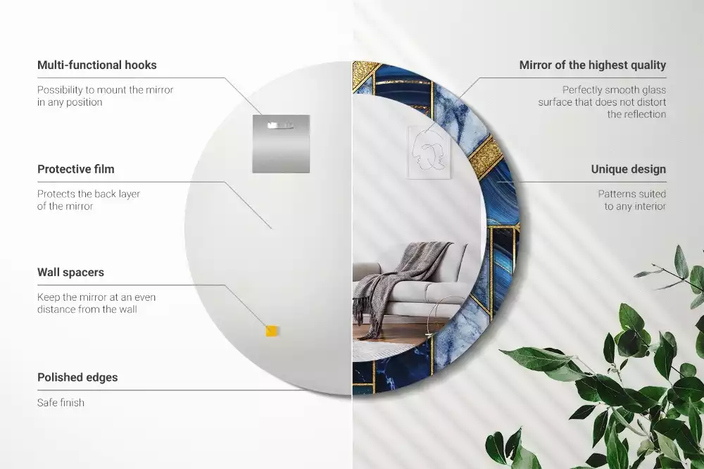 Miroir rond cadre avec impression Marbre moderne