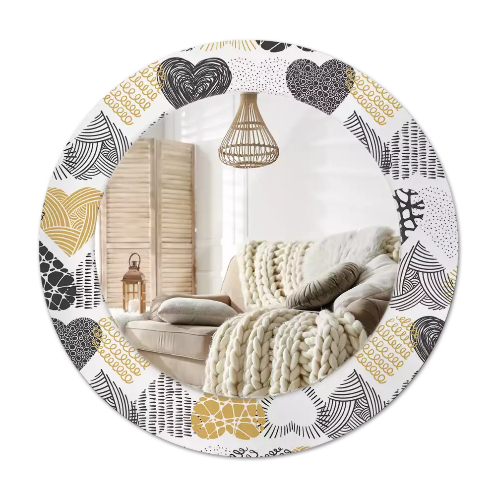Miroir rond avec décoration Cœurs doodle